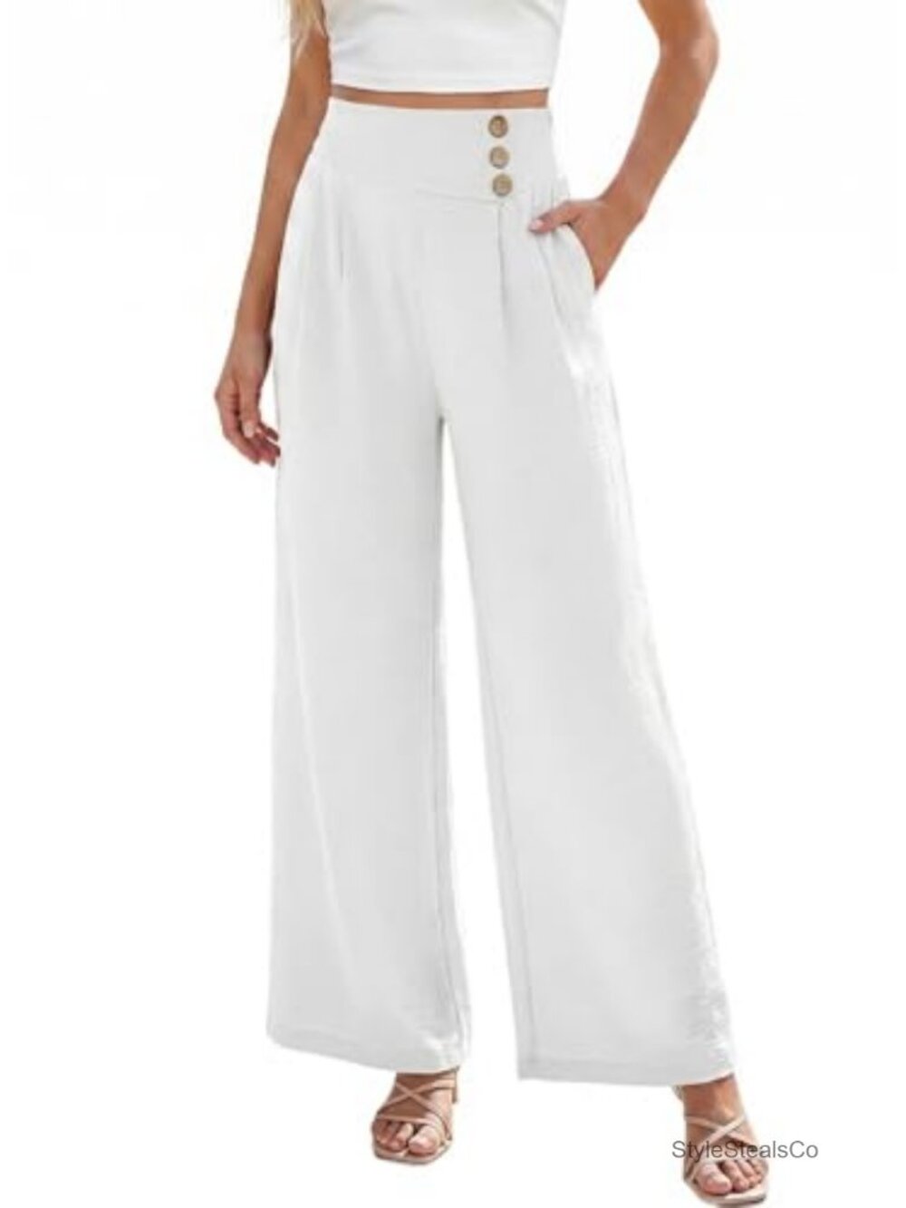 Flowy High Waist Wide Leg Pants, Lightweight Casual Beach Trousers
